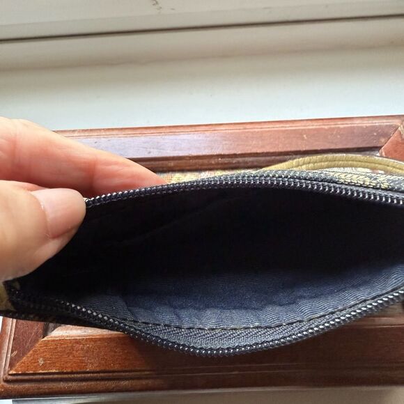 Coach Signature Canvas Stripe Black & Gold Mini Wristlet. - Picture 3 of 3